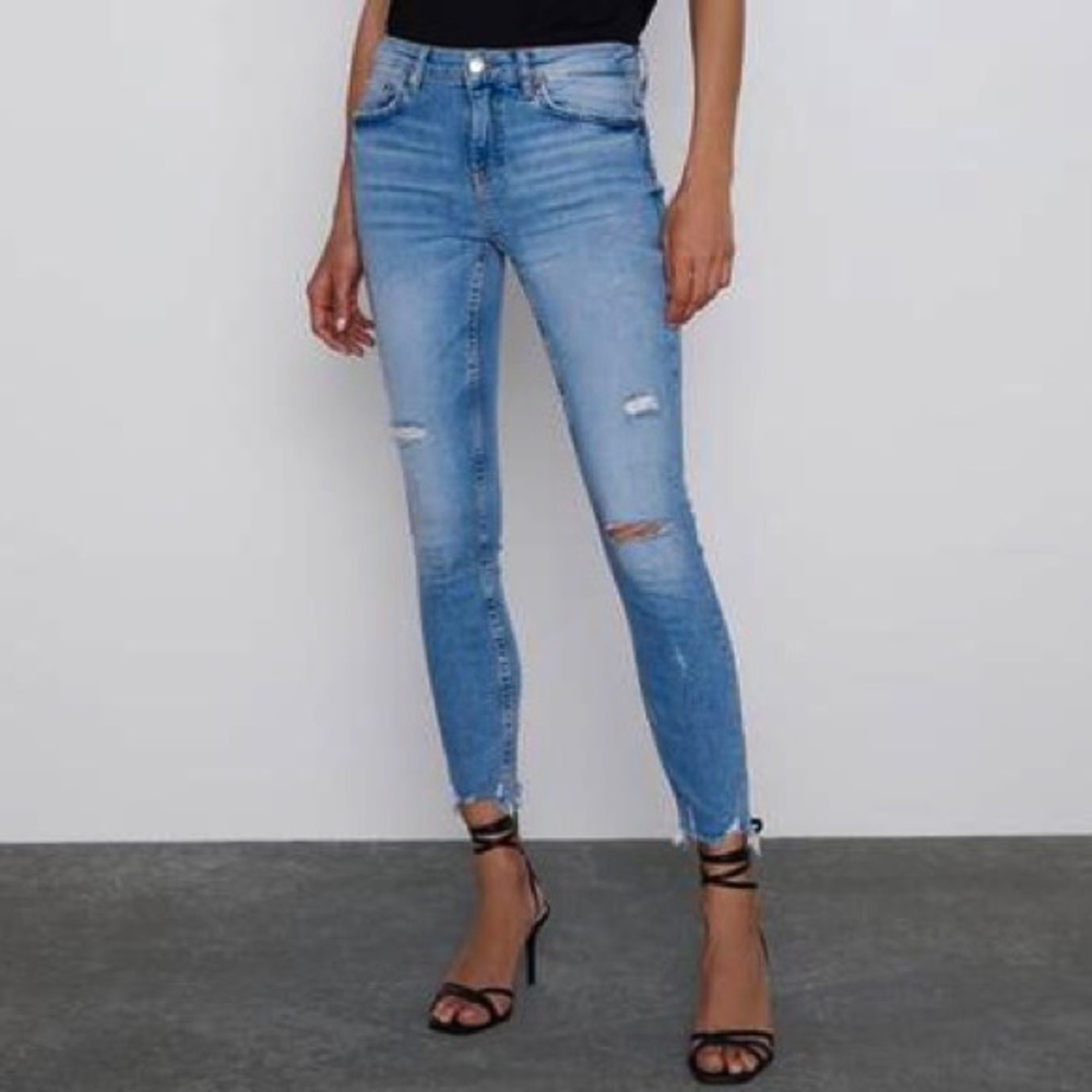 Zara The Multi Damages Skinny in Azure Blue Size 12
